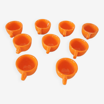 9 tasses à calvados en céramique orange