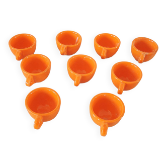 9 cups for calvados in orange ceramic