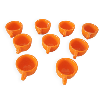 9 tasses à calvados en céramique orange
