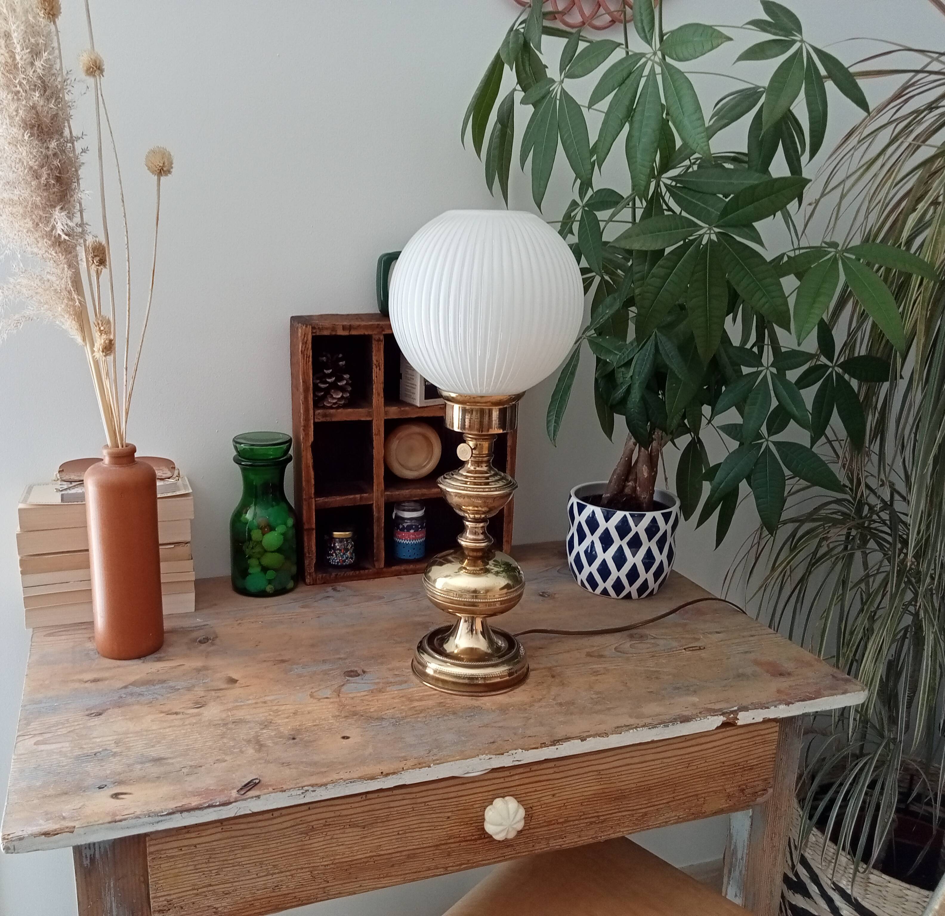 Vintage brass and opaline living room lamp