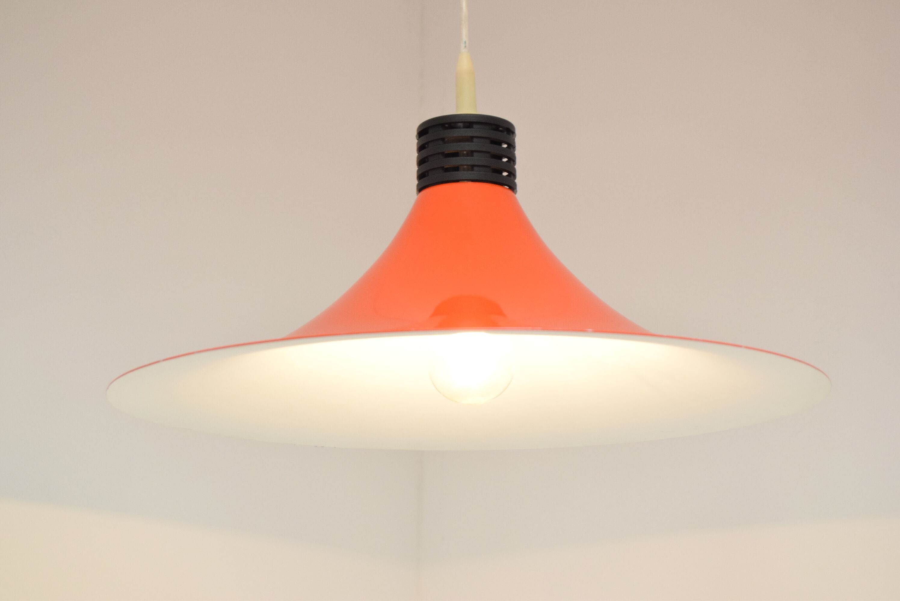 Mid-century Orange Lacquered Metal Pendant,circa 1980's.