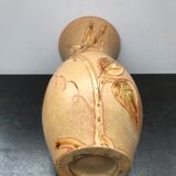 Vase Vallauris céramique beige décor fleurs ciselé vintage