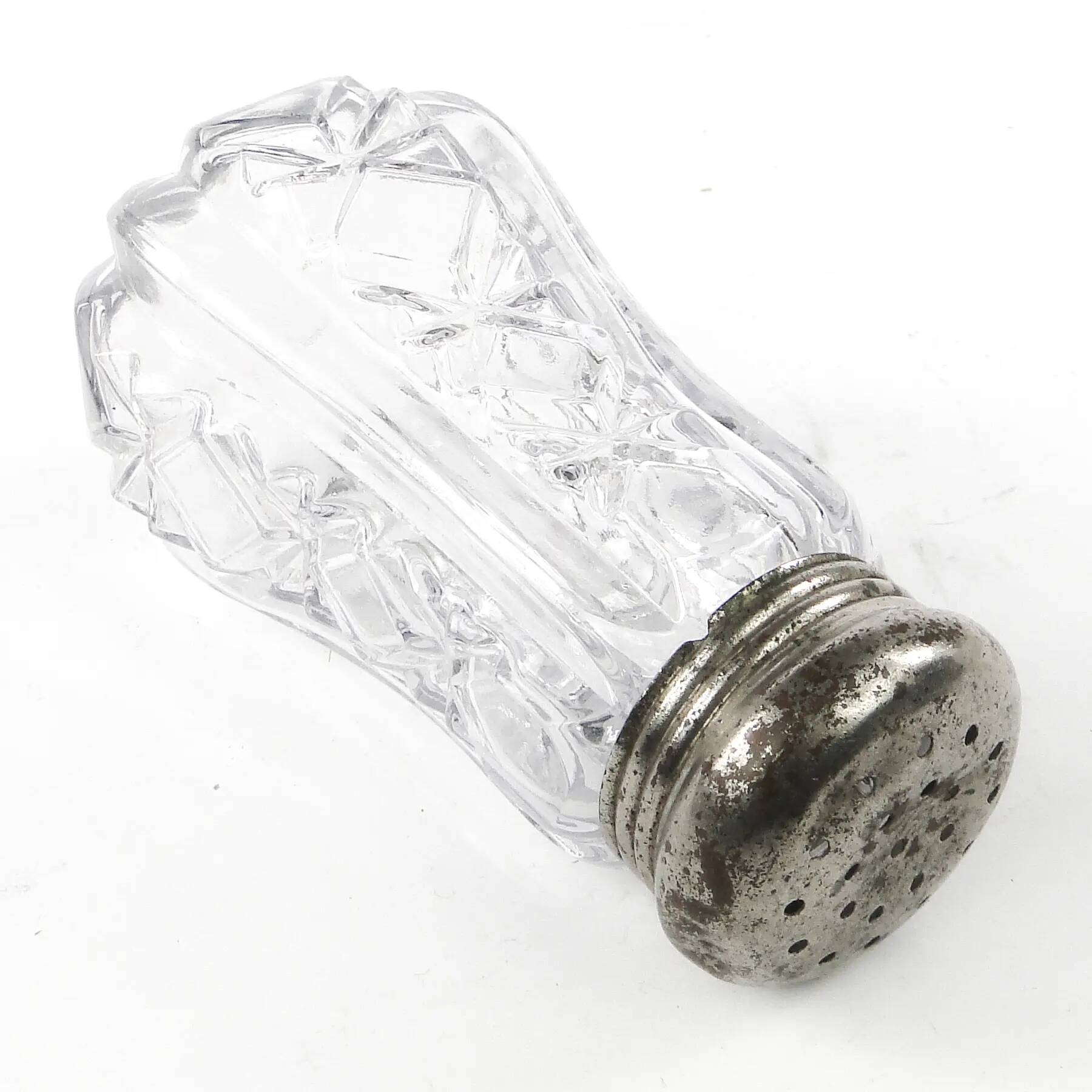Bol à sucre en poudre Art Déco, en verre, laiton argenté, Royaume-Uni, années 1950