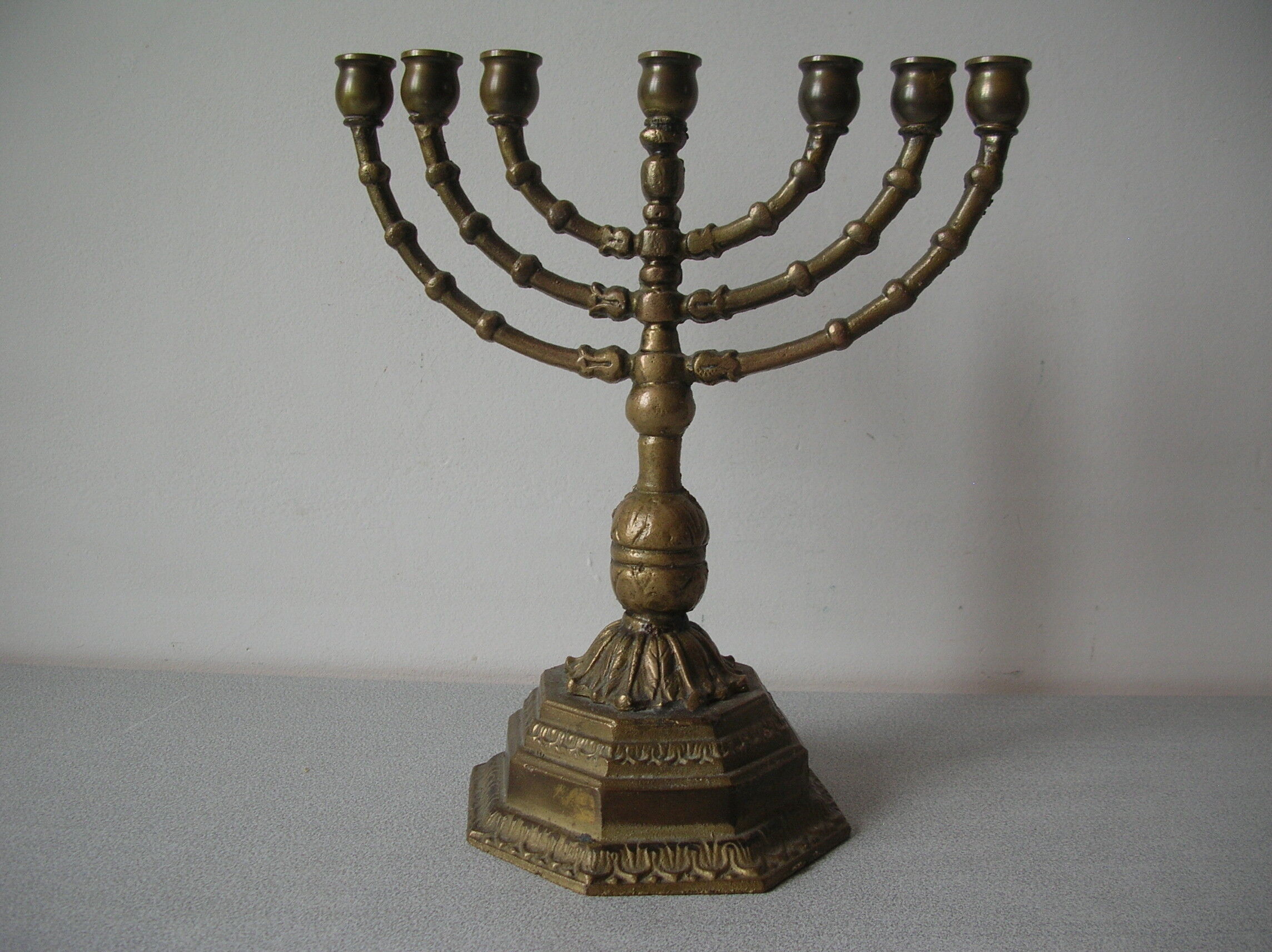 Old Jewish candlestick 7 branches menorah bronze 23 cm