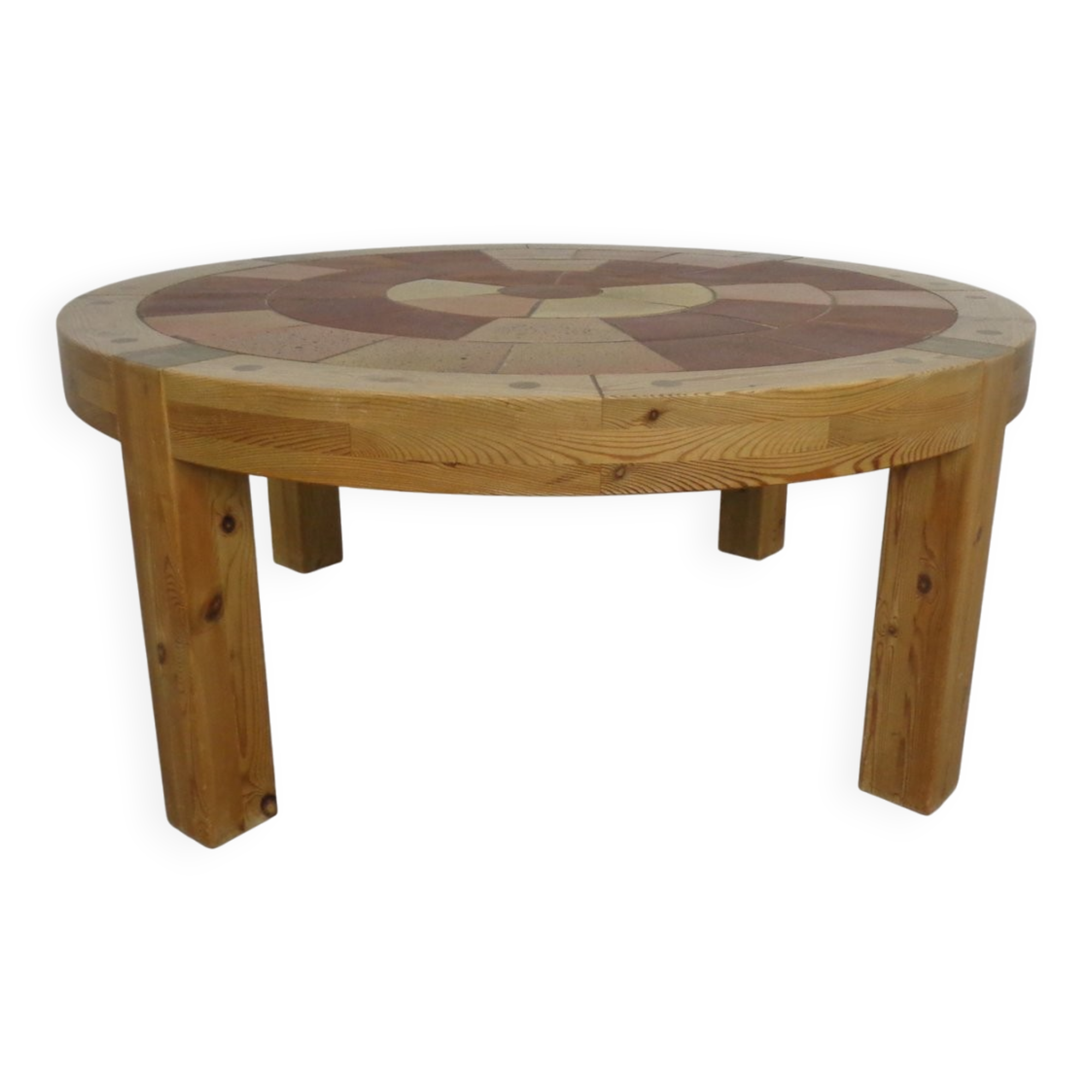 Large pine and ceramic coffee table by Lisbeth Sallingboe for Sallingboe, Denmark, 1970s.