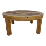 Large pine and ceramic coffee table by Lisbeth Sallingboe for Sallingboe, Denmark, 1970s.