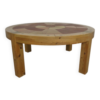 Large pine and ceramic coffee table by Lisbeth Sallingboe for Sallingboe, Denmark, 1970s.