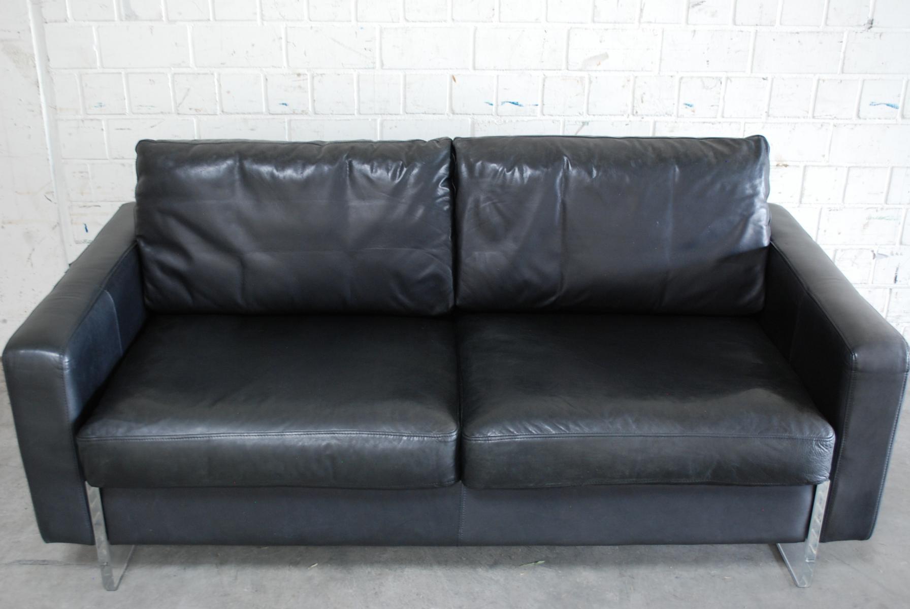 Vintage black leather sofa from Lavalina