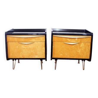 Pair of hairpin leg bedside tables, 1970s