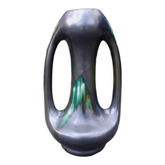 Vase soliflore en céramique noire mate années 60