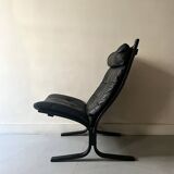 Siesta Scandinavian armchair in black leather by Ingmar Relling, designed in 1970