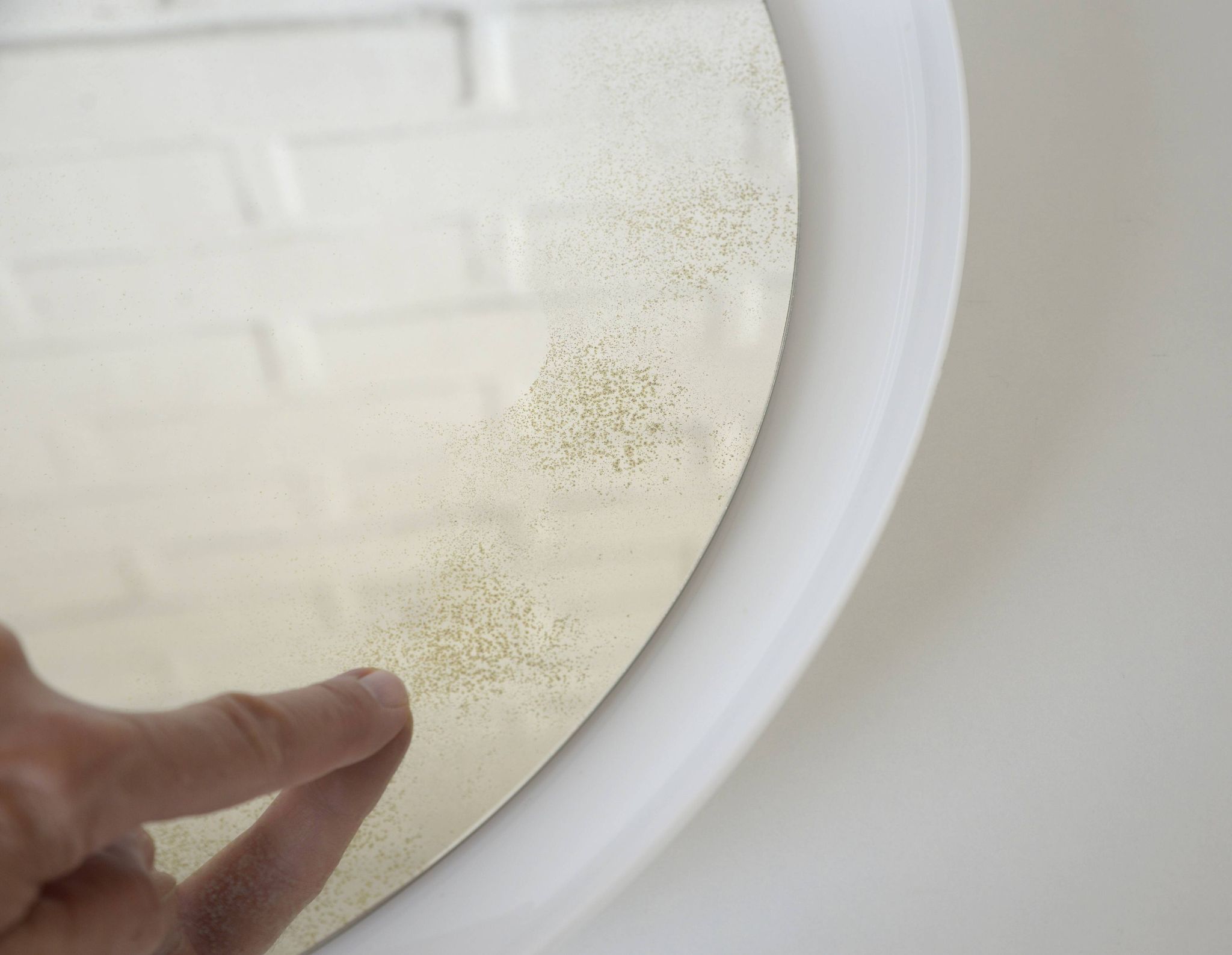 Vintage wall round white plastic mirror, Meblo 1970, retro