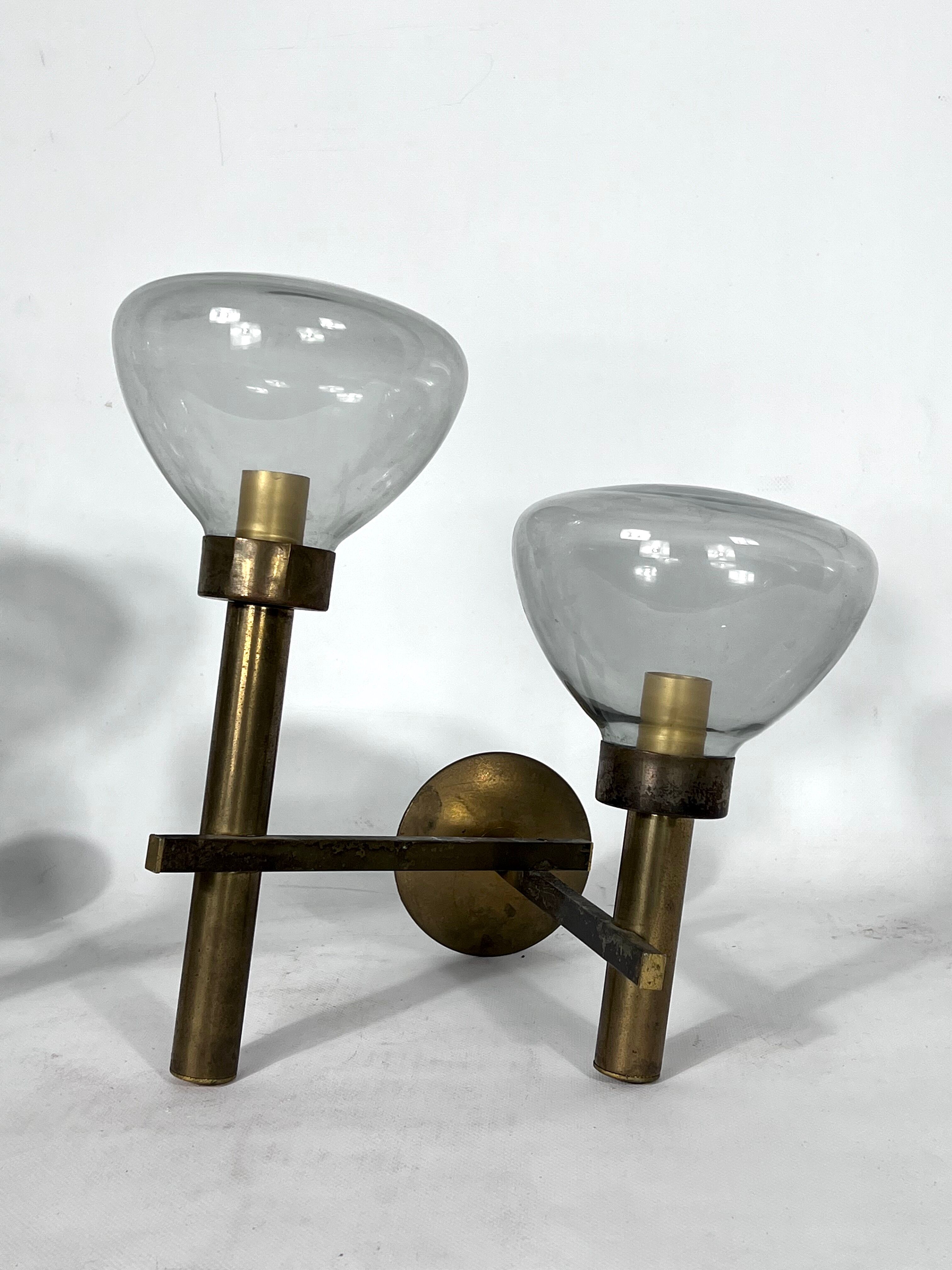 Pair of brass and glass sconces by Sciolari. Italian modern from 70s