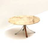 Round vintage onyx coffee table with chrome base from the 70s