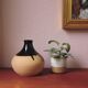 Salmon pink vase with brown top, Lund Danmark