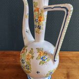 Vintage Glazed Earthenware Ewer/Pitcher – Hand-Painted Floral Decoration