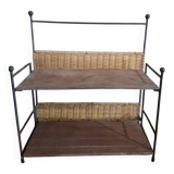 Shelf in metal wood and vintage rattan