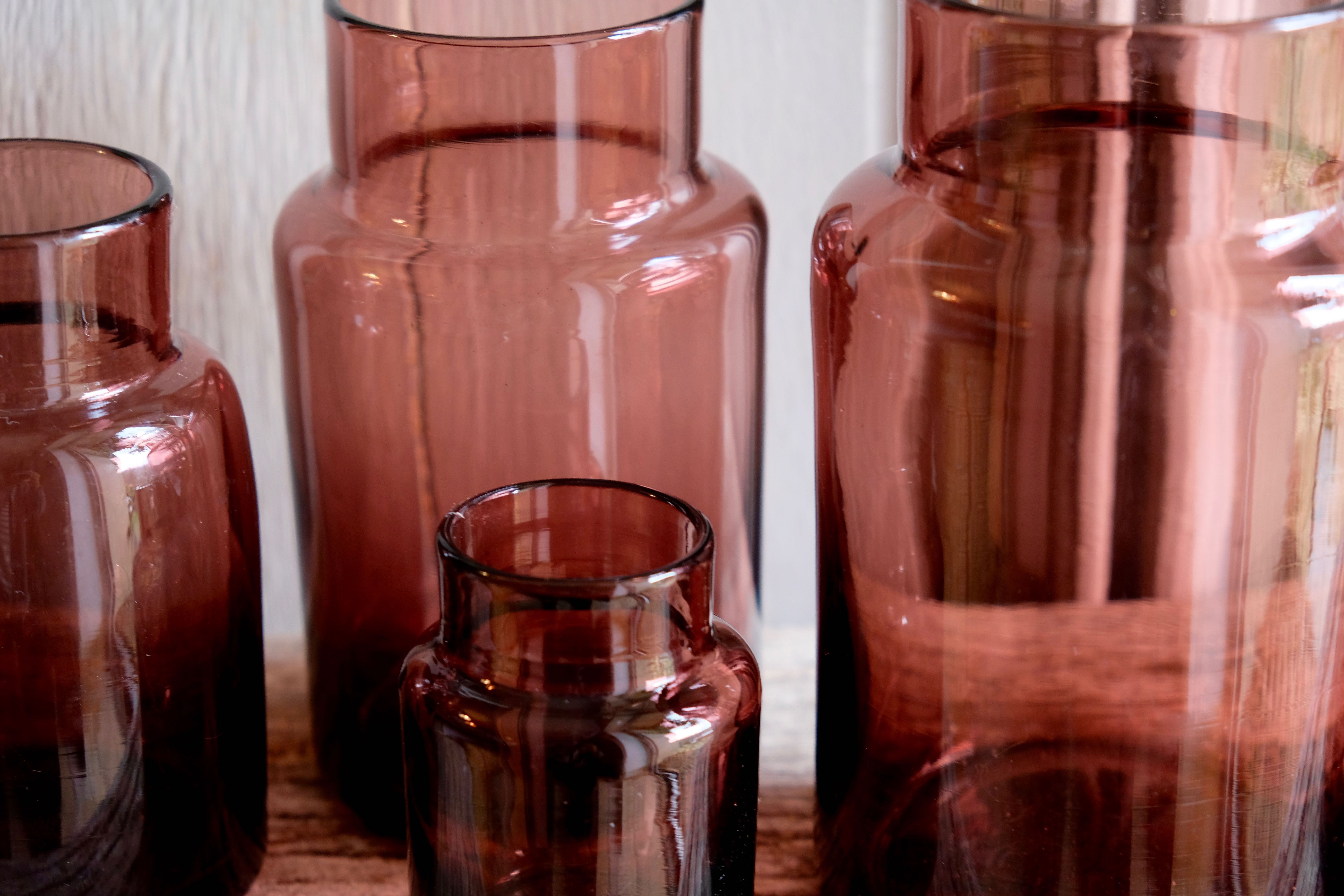 Set 5 vases in blown glass art glass ALLEX, Drôme