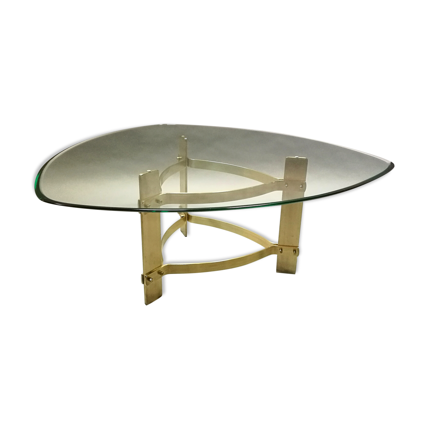 Coffee table  70s form free brass and glass