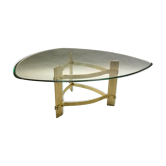 Coffee table  70s form free brass and glass