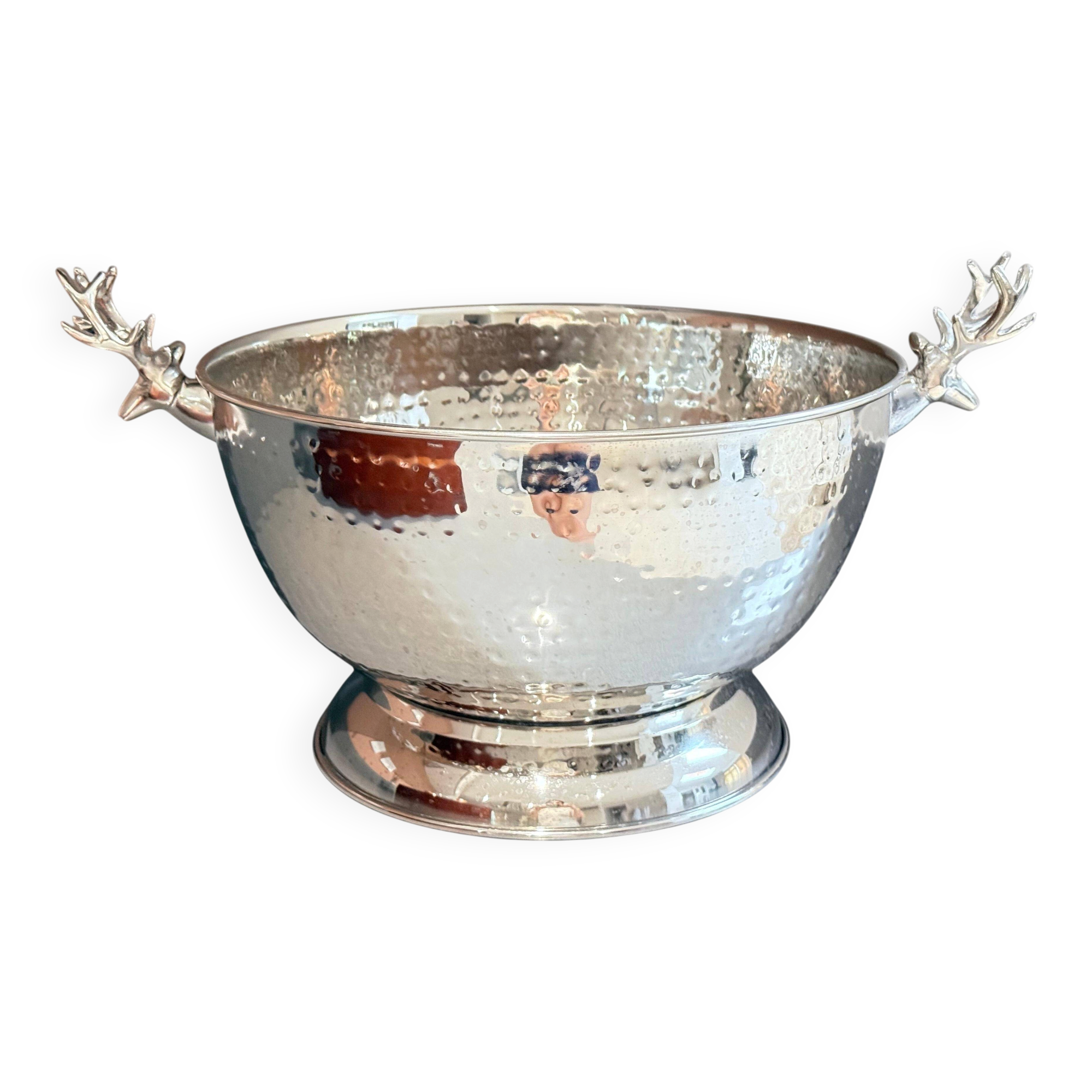 Vintage Silver Plate Bowl, Ice Bucket, European Decorative Bowl in the Shape of a Deer Head