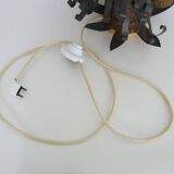 Unique piece. Wooden lamp and metal hair with devil's head "self-portrait"