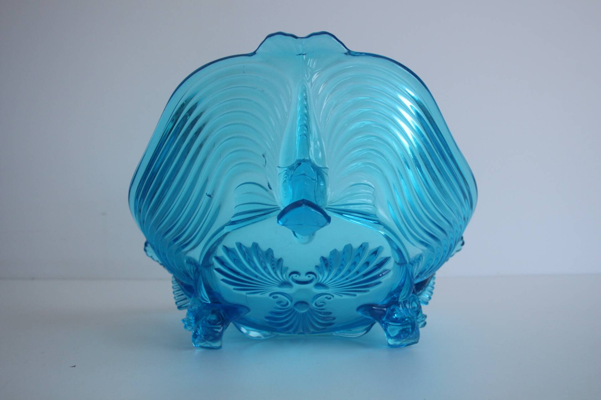 Rare Art Deco Glass Josef Inwald With Fish Feet Bowl-Gorgeous Rich Blue
