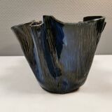 Very special vase in “folded” bluish glazed clay.