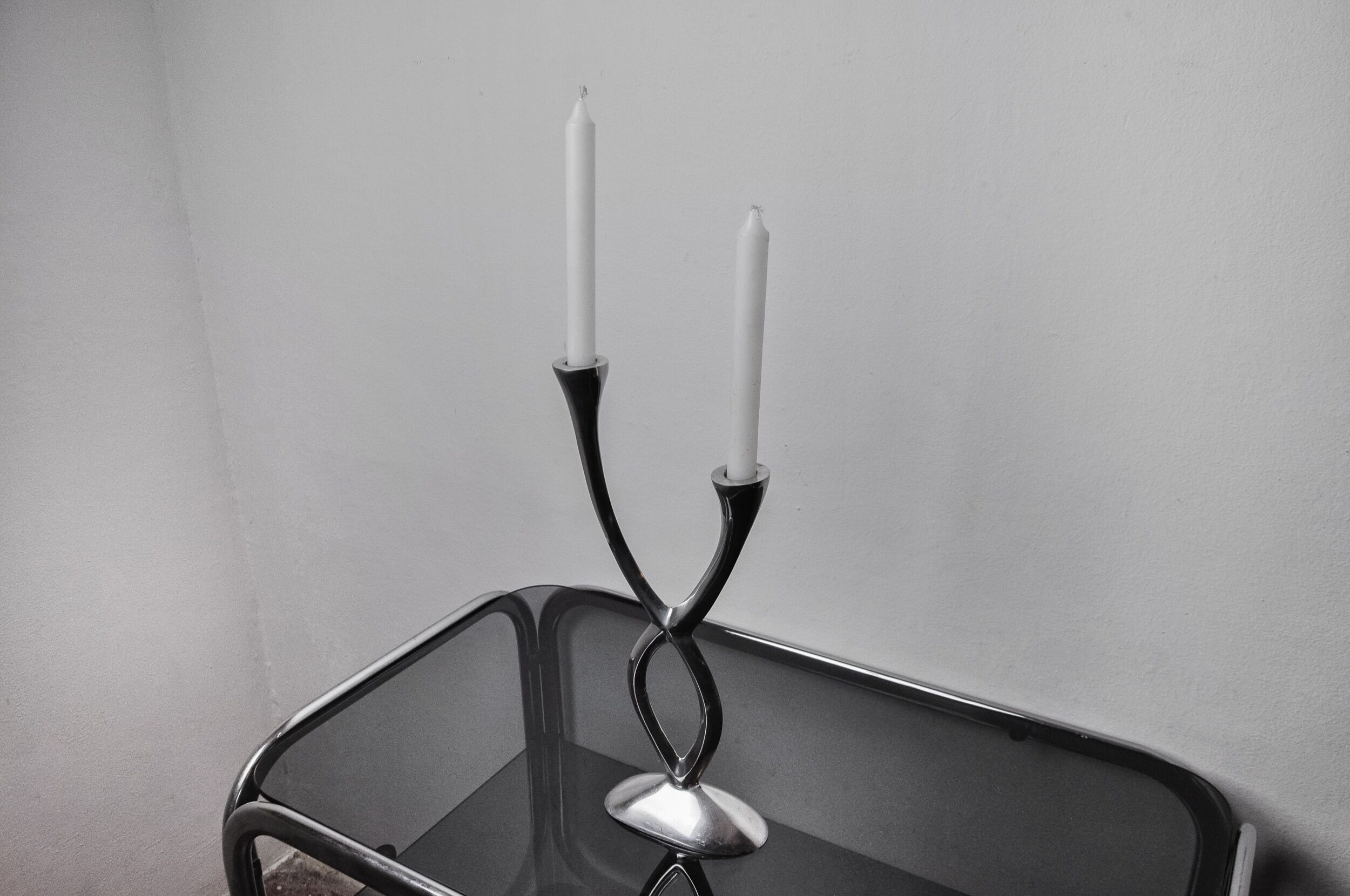 2-arm candlestick by matthew hilton, england, 1980