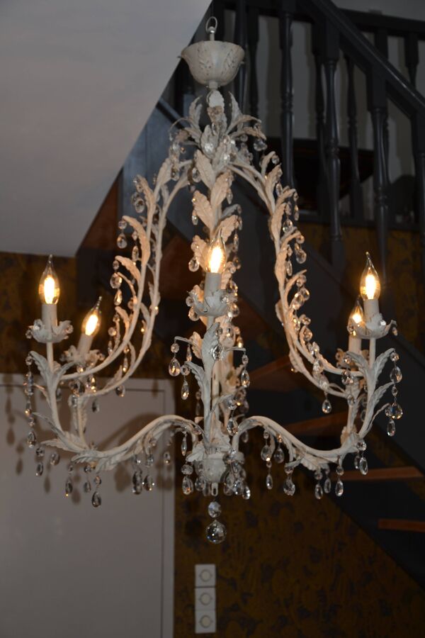 Lustre cage-florentin en métal vieilli