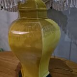 Lamp asia pedestal wood lampshade cotton mottled with wooden bead 70x40