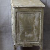 Old beige and white patinated crossbow chest of drawers