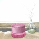 Vintage velvet padded pouf stool with fringes