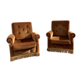 Paire de fauteuils crapauds en velours vieil or