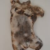 Male torso sculpture by patinated casting, signed to be identified.