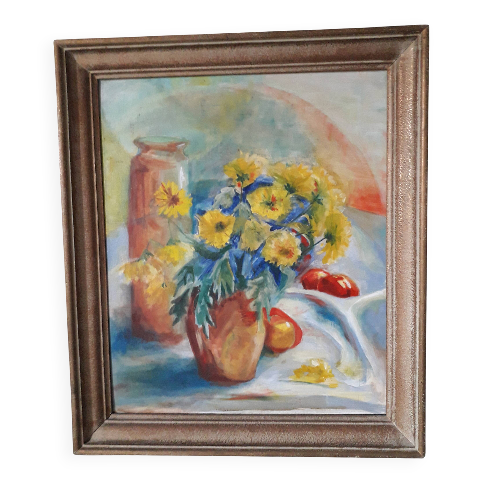 Ancient painting depicting a bouquet of flowers.