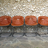 Seérie of 4 chairs Sabrina design Gastone Rinaldi for Rima, tawny leather, 1970