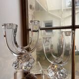 Pair of crystal candlesticks Art Vannes France