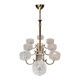 Eight-light chandelier in gilded brass and blue, 1950.