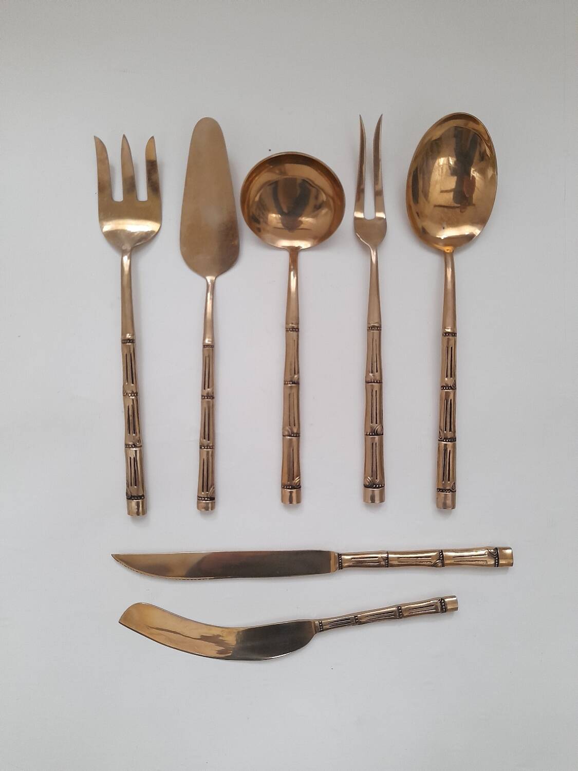 Bamboo pattern brass serving cutlery