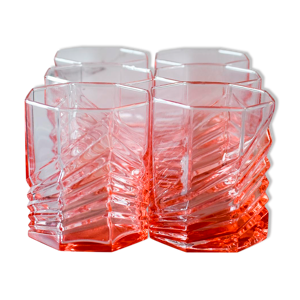 6 verres à whisky en cristal rose
