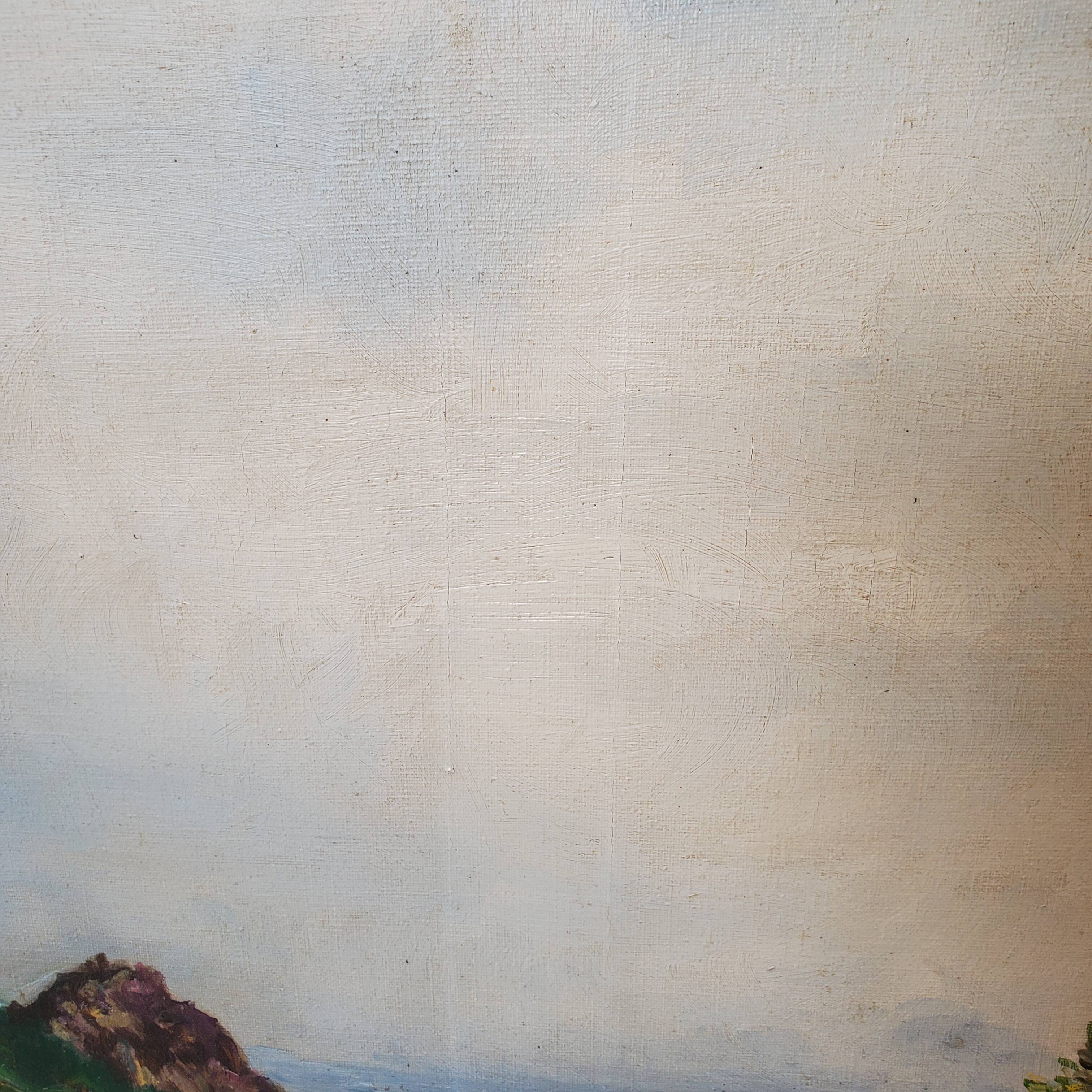 Old painting promenade by the sea