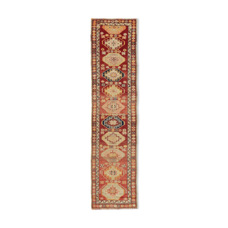 Handwoven vintage anatolian red runner carpet 89 cm x 384 cm