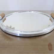Very large round mirrored tray, in aluminium, 45cm, France, 1950