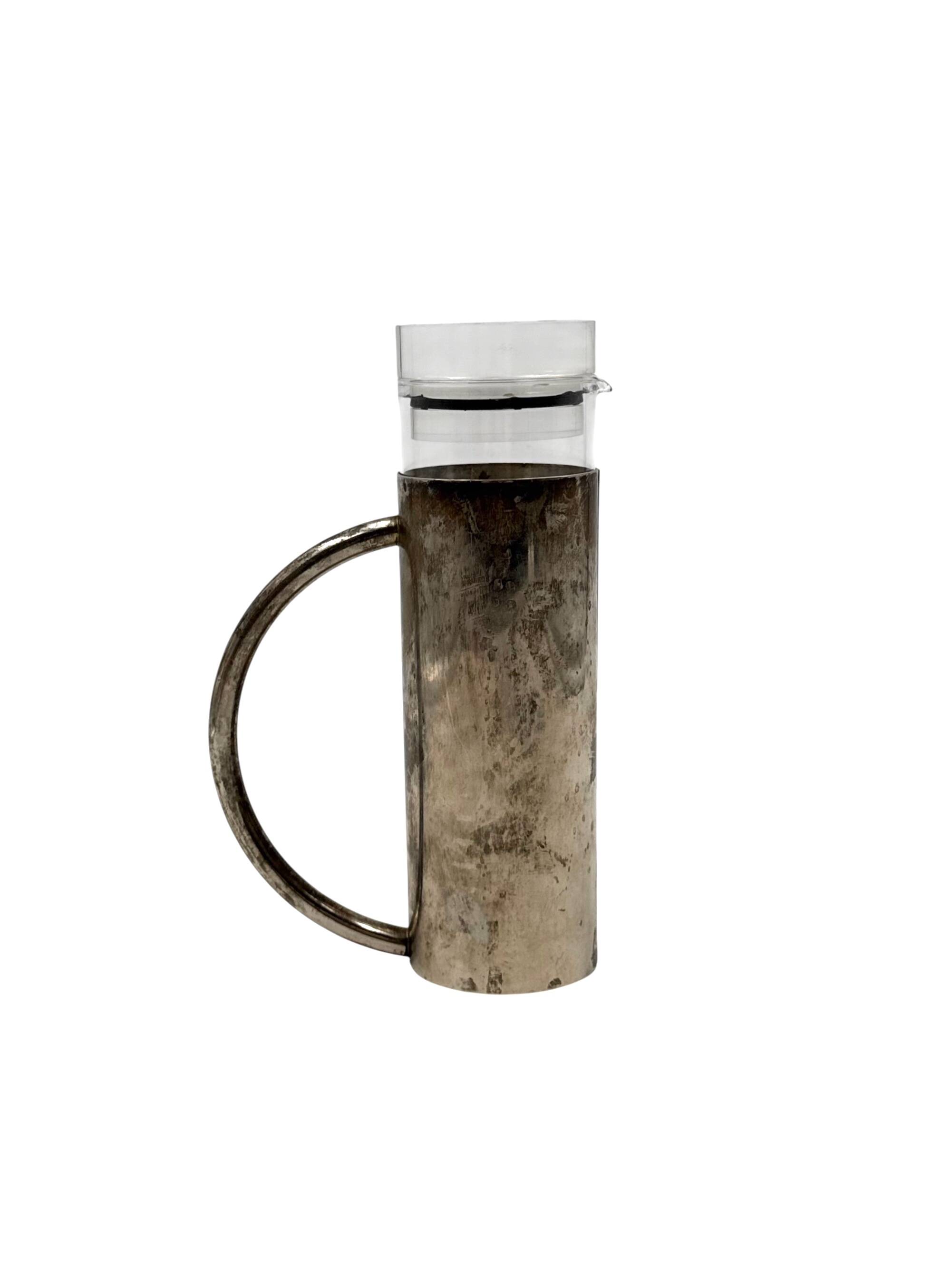 Modern silverplated and glass cruet mod. Oilvine, Lino Sabattini Italy 1970