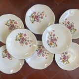 Set of 8 vintage Gien earthenware plates from the 70s with a floral pattern.
