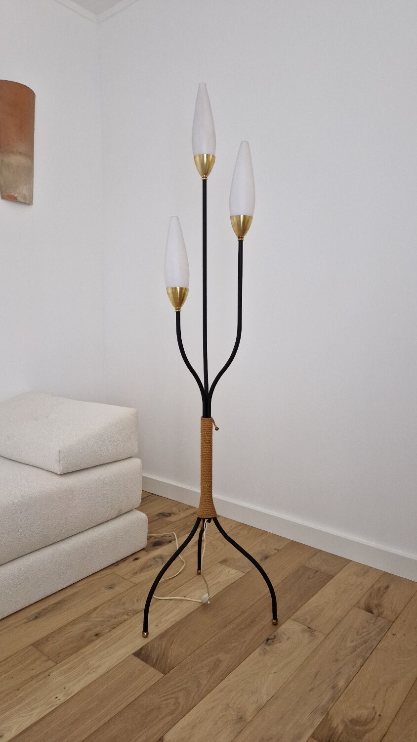 Vintage tripod floor lamp Maison Lunel 1950