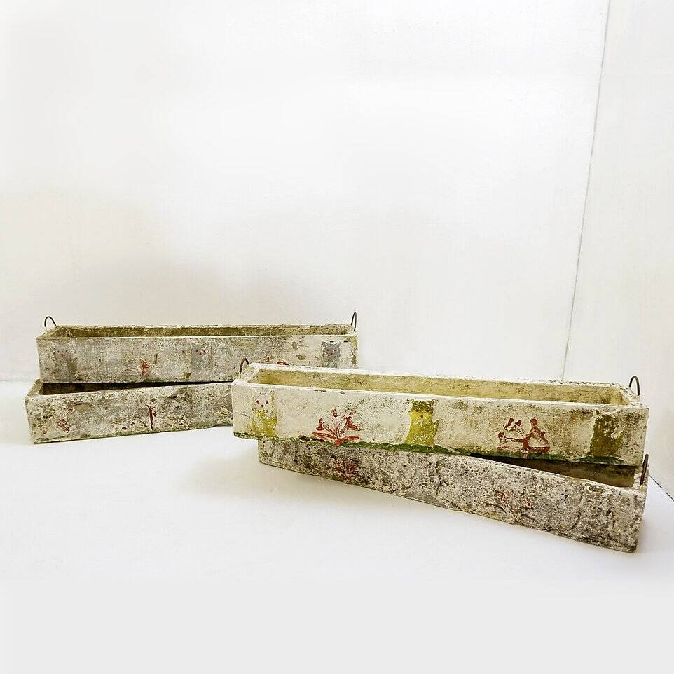 polychrome cement planters from Emile Taugourdeau's Zoological Garden - set of 4