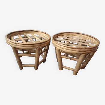 2 vintage bamboo wicker stools