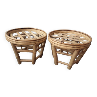 2 vintage bamboo wicker stools